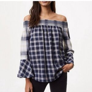Loft Women's Plaid Off-Shoulder Women's Blouse Size Large